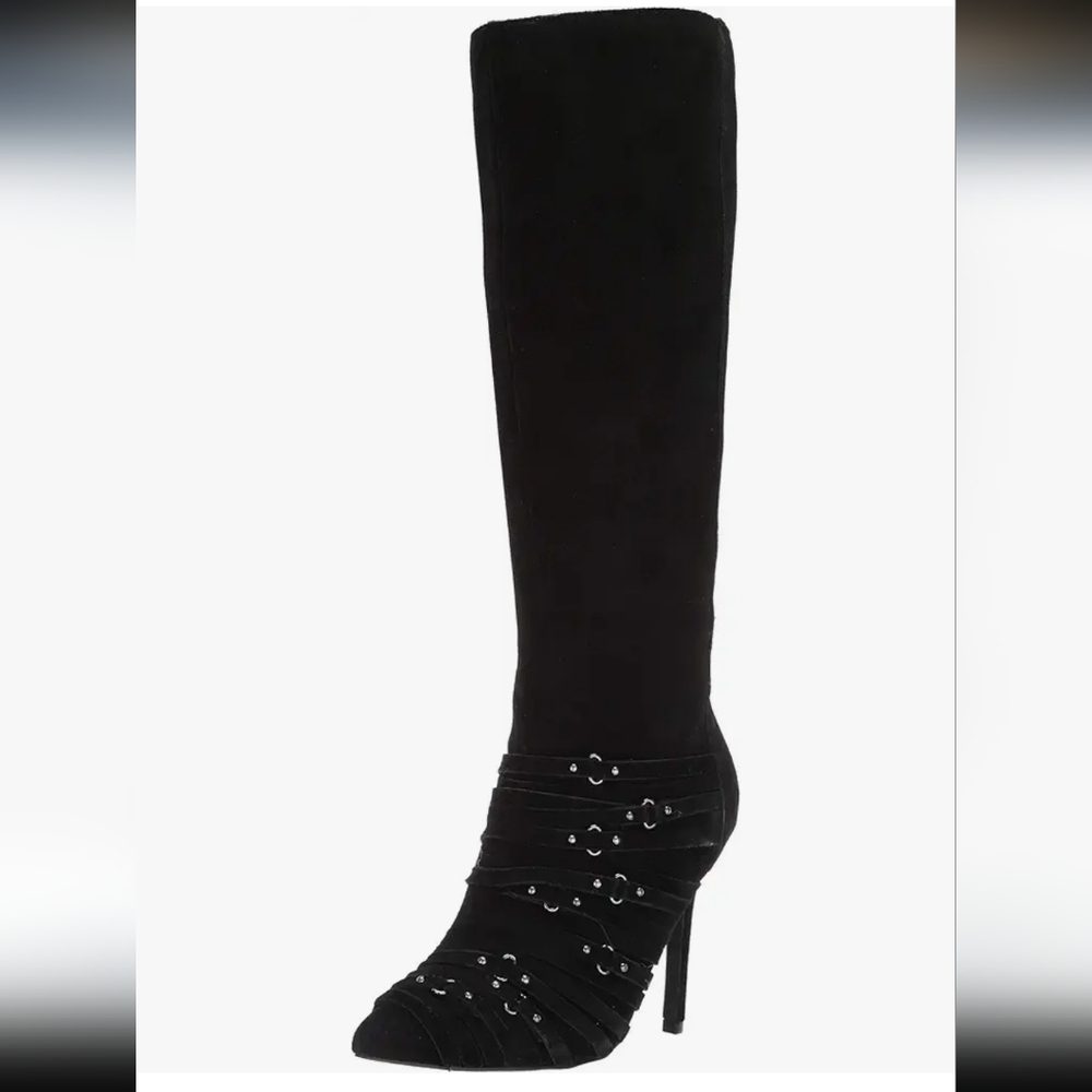 Fergalicious Fergie Women's Adley Knee Suede High Boot, Black, 8.5 M US